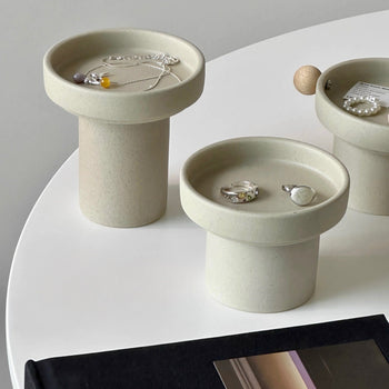 Natural Ceramic Footed Accessory Tray   Candle Holder