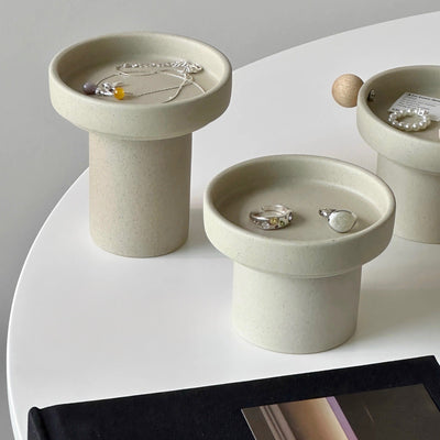 Natural Ceramic Footed Accessory Tray   Candle Holder