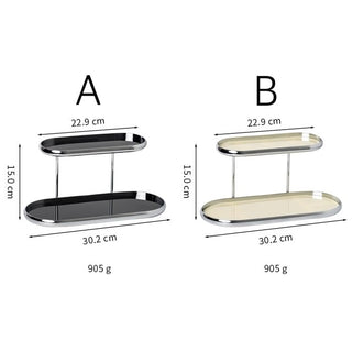 Silver Frame Oval Two-Tier Trayin  Storage Rack Monotone