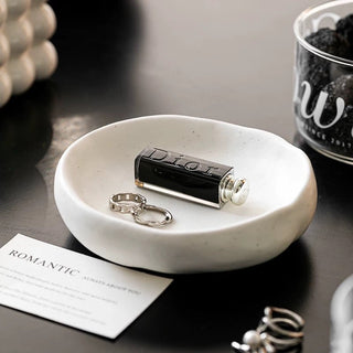 Natural Ceramic Round Accessory Tray   Small Item Holder Plate Tray