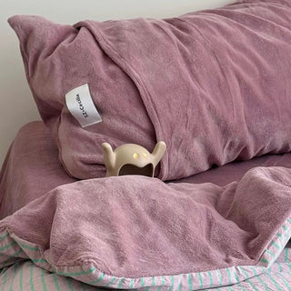 PinkPurple Pin Stripe Cotton Fleece Winter Duvet Cover Set