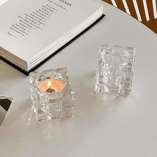 piece set Cube Clear Glass Candle Holder