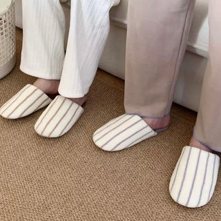 Striped fluffy simple room shoes  4 sizes indoor slippers