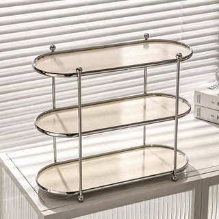 Silver Frame Oval Three-Tier Storage Rack