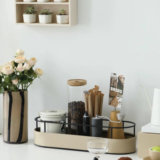 Black Frame Leather Oval Long Tray Small Item Holder Spice Rack