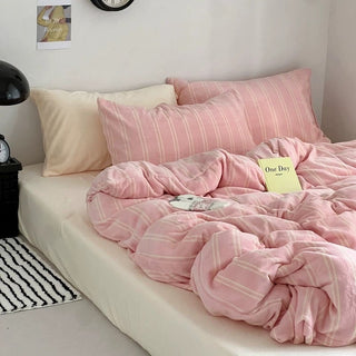 Pink Cream Double Stripe Winter Duvet Cover Set