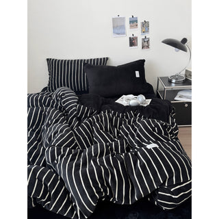 Dark Color Pinstripe Milk Velvet Winter Duvet Cover Set