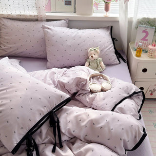 Purple Ribbon Pattern Piping Duvet Cover Set 2 Sizes  Bed Cover All Seasons Year-Round