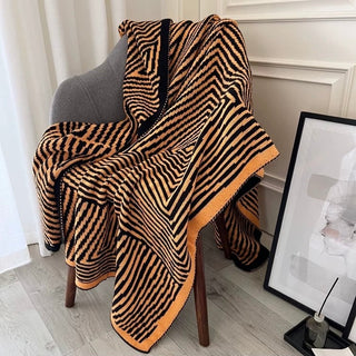 Orange Black Geometric Pattern Knit Blanket 120 x 160cm Lap Blanket