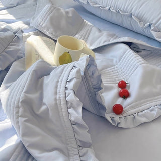 Summer comforter frilled washed cotton duvet cover set  2 sizes