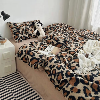 Brown Leopard Print Duvet Cover Set 2 Sizes  Winter Thick Bed Cover Bedding Cover Leopard Print