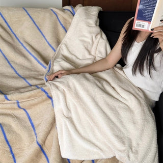 Beige Blue Stripe Pattern Fluffy Soft Blanket 150 x 200 cm Blanket Lap Blanket
