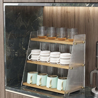 Clear x Wood Grain Three-Tier Storage Display Rack