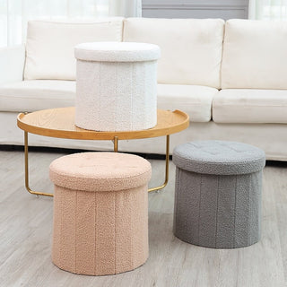 Foldable Boucle Round Storage Stool   in   Ottoman Stool Storage Storage Box