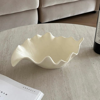 Leaf motif wave ceramic accessory tray white