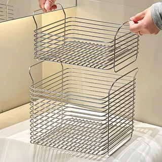 Set of 2  Stainless Steel Wire Stackable Baskets with Handles