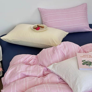 Pink Mix Check Pattern Duvet Cover Set 2 Sizes  Bed Cover All Seasons Year-Round