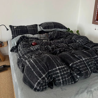 Gray Retro Check Pattern Duvet Cover Set 2 Sizes  Winter Thick Bed Cover Bedding Cover