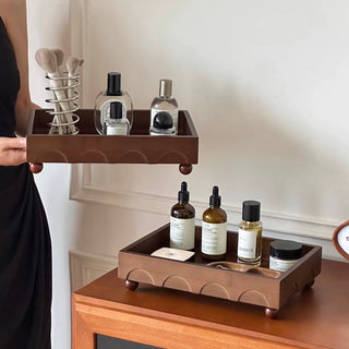With legs Retro wood rectangular accessory tray Perfume storage Cosmetic storage