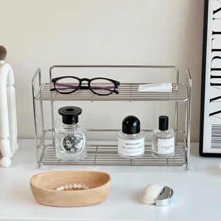 Stainless steel silver two-tier slim storage rack spice rack perfume storage