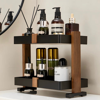Wood Black Cosmetic Storage Rack with Legs Two-Tier Display Rack Bathroom Stand