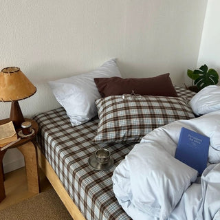 Checkered Sheets Blue Cotton Duvet Cover Set  All Seasons