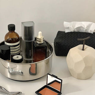 Stainless steel degree rotating round storage tray