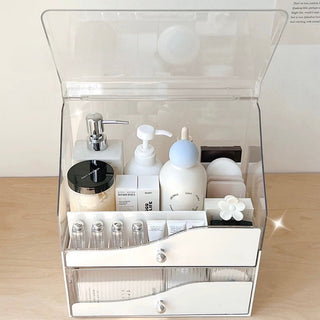 White Clear Large Capacity Lidded Drawer Cosmetic Storage Box