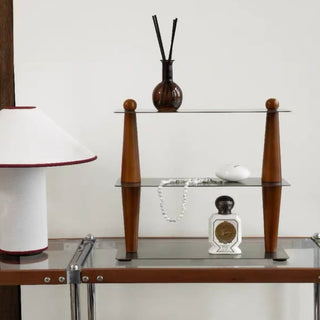 Wood Stainless Steel Three-Tier Storage Display Rack Brown
