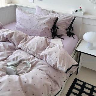 Purple Ribbon Pattern Piping Duvet Cover Set 2 Sizes  Bed Cover All Seasons Year-Round
