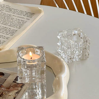 piece set Cube Clear Glass Candle Holder