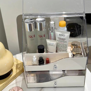 White Clear Large Capacity Lidded Drawer Cosmetic Storage Box