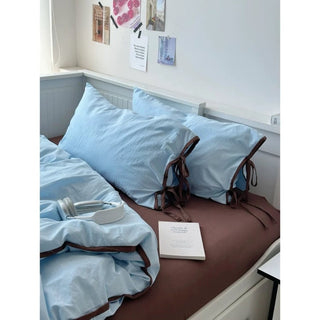 Blue Side Ribbon Solid Color Piping Duvet Cover Set 2 Sizes  Bed Cover All Seasons Year-Round