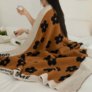 Brown floral blanket 130x170 lap blanket knit