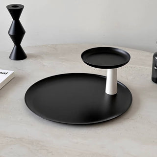 Monochrome Movable Two-Tier Round Tray  Storage