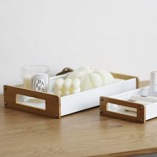 Bamboo Handle Storage Tray Set of 2