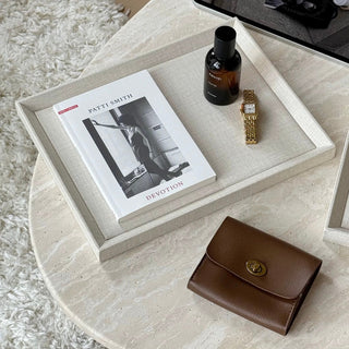 PU Leather Rectangular Simple Accessory Tray 2 Sizes  Ivory Beige