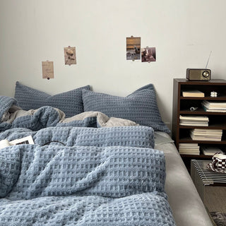Blue Gray Thick Milk Fleece Winter Duvet Cover Set