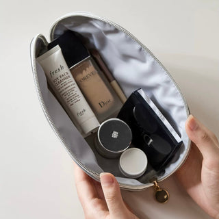 Simple Leather Half-Moon Shaped Cosmetic Storage Pouch  Silver Small