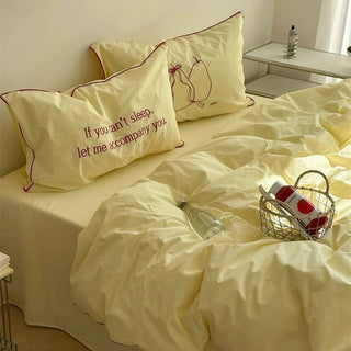 Piping Embroidery Washed Cotton Duvet Cover Set  Bed Cover