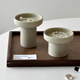 Natural Ceramic Footed Accessory Tray   Candle Holder