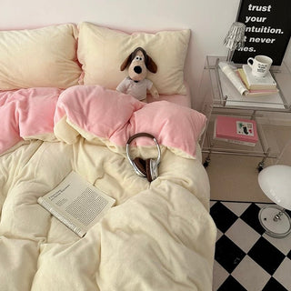 Two-tone Simple Plain Milk Velvet Winter Duvet Cover Set
