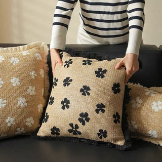 Straw material Flower fringe cushion cover 45 x 45 cm