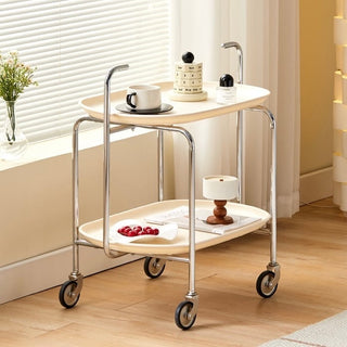 Silver frame with casters two-tier side tablein  wagon.