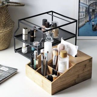 Multifunctional Bamboo x Iron Storage Rack for Tissues and Cosmetics