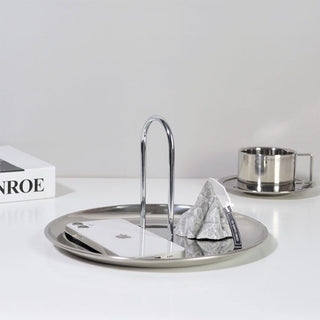 Stainless steel arched round tray with handle silver