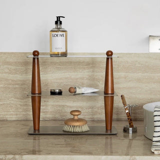 Wood Stainless Steel Three-Tier Storage Display Rack Brown