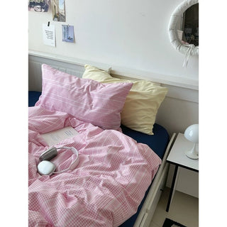 Pink Mix Check Pattern Duvet Cover Set 2 Sizes  Bed Cover All Seasons Year-Round