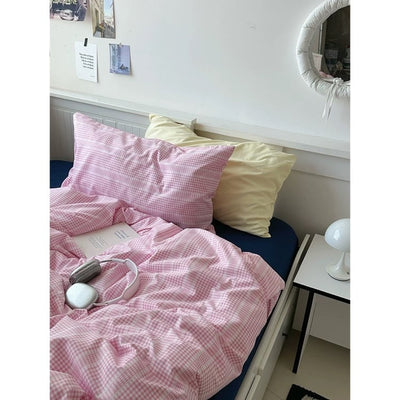 Pink Mix Check Pattern Duvet Cover Set 2 Sizes  Bed Cover All Seasons Year-Round