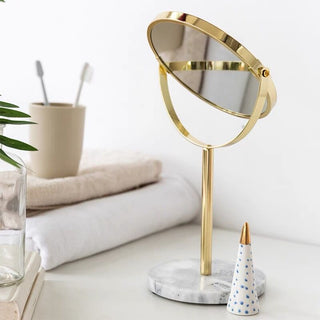 Round Marble Gold Stand Double-Sided Mirror